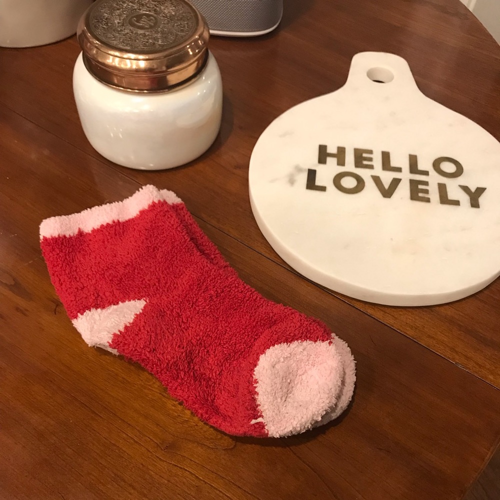 Red fuzzy socks
